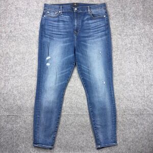 7 For All Mankind Jeans Womens 34 Blue High Waist Ankle Skinny Distressed Denim